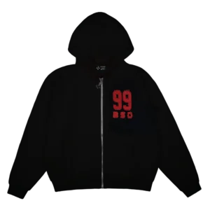 99Based Logo Printed Zip Black Hoodie